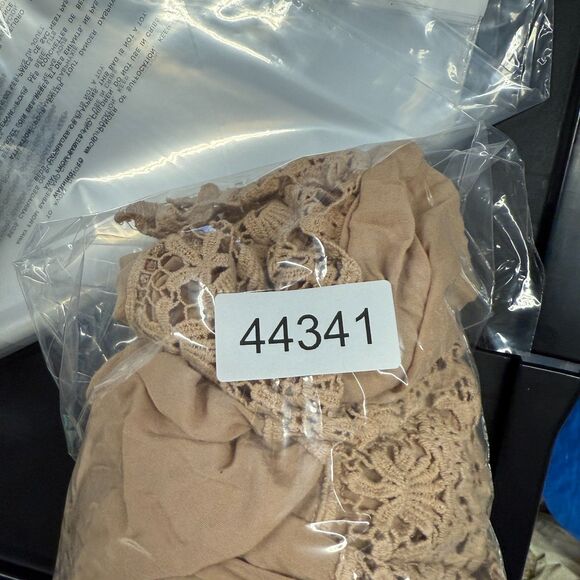 Blu Pepper Dress Women L Large Beige Geometric Crochet Sheath Midi Elastic Waist - Picture 7 of 7